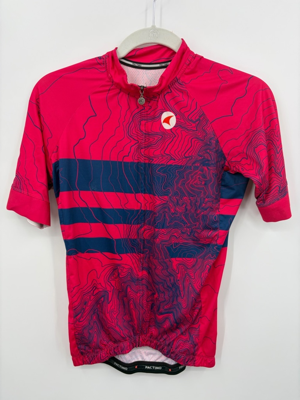 Pactimo short-sleeve cycling jersey pink blue topographic map design men’s M
